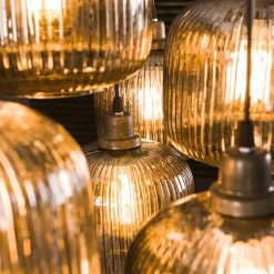 Hängelampe Retro Stripes 7 Glaschirme Silbergrau