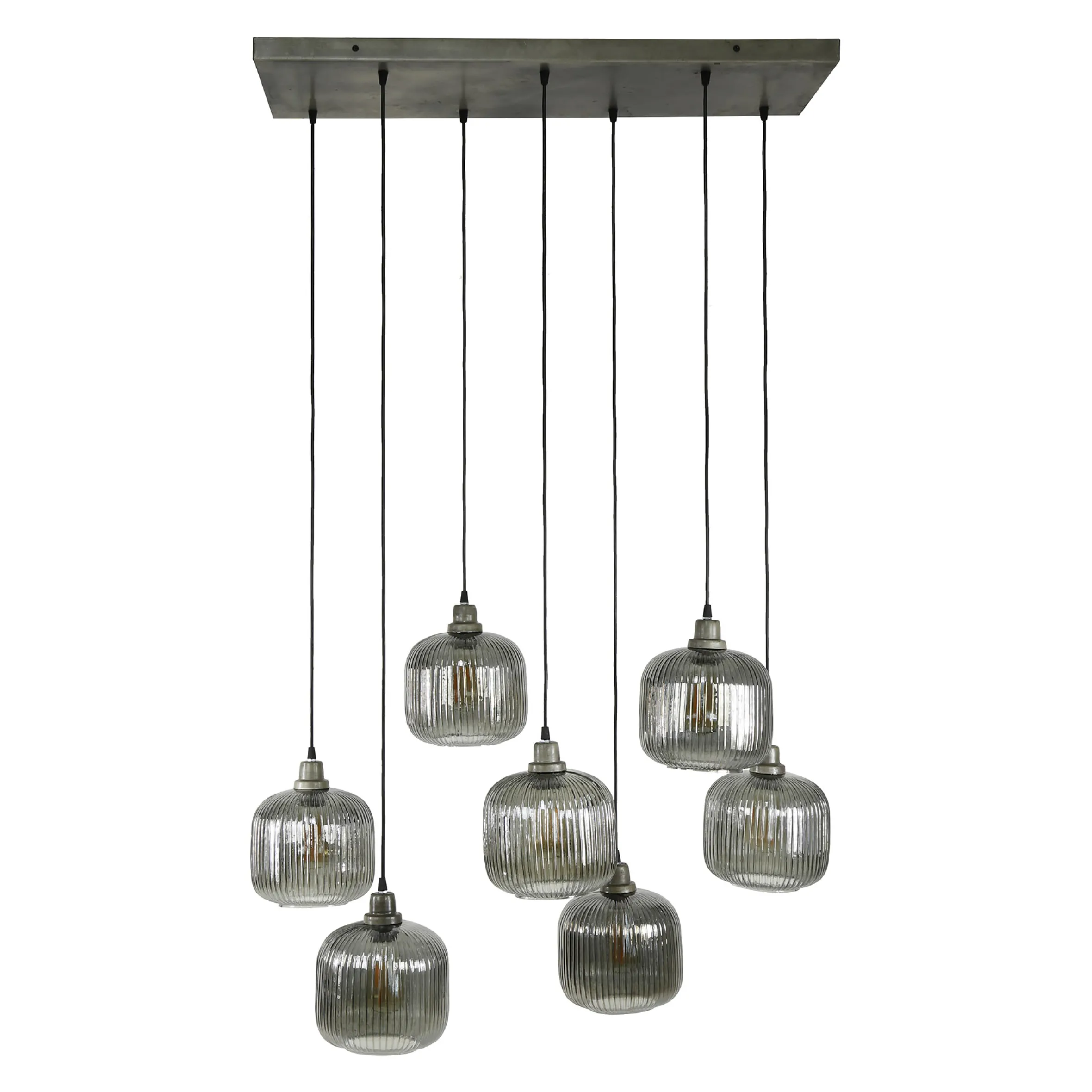 Hängelampe Retro Stripes 7 Glaschirme Silbergrau
