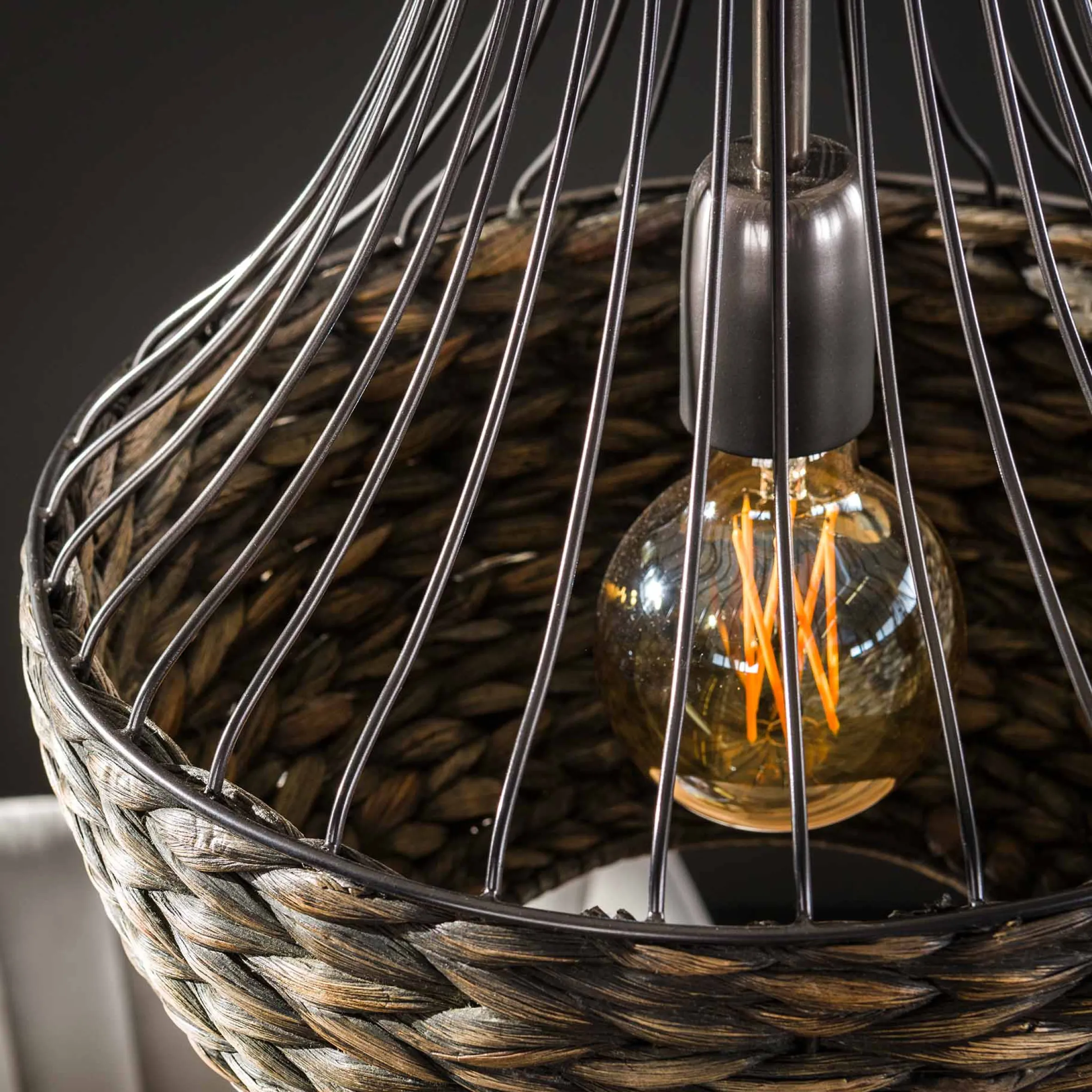 Hängelampe Vintage 3er Kegel Geflochten