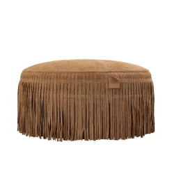 Hocker Leder Carla Pouf Camel Fransen 50 Ø