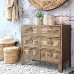 Industrial Kommode Spind Amaury Metall 6 Fächer Antik-Messing