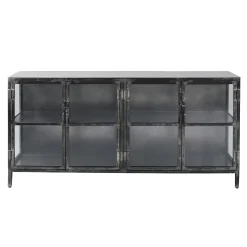 Industrial Sideboard Rift Gun Metall Glas 4türig Vitrine Used-Look