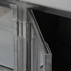 Industrial Sideboard Rift Gun Metall Glas 4türig Vitrine Used-Look