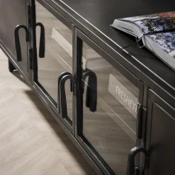 Industrial TV-Board Lowboard Rift Gun Metall Glas