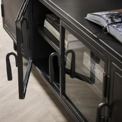 Industrial TV-Board Lowboard Rift Gun Metall Glas