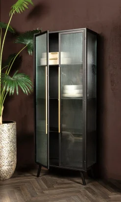 Industrial Vitrine Caeleen Metall mit geriffeltem Glas