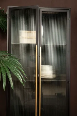 Industrial Vitrine Caeleen Metall mit geriffeltem Glas