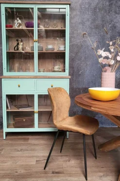 Landhaus Vitrine Küchenbuffet Provence Vintage Metall Holz Azure 200