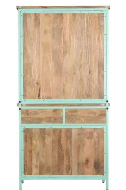 Landhaus Vitrine Küchenbuffet Provence Vintage Metall Holz Azure 200