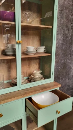 Landhaus Vitrine Küchenbuffet Provence Vintage Metall Holz Azure 200