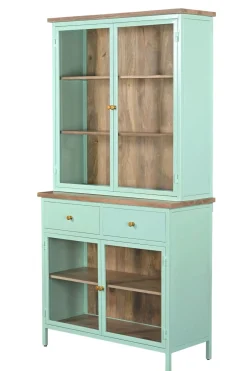 Landhaus Vitrine Küchenbuffet Provence Vintage Metall Holz Azure 200