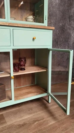 Landhaus Vitrine Küchenbuffet Provence Vintage Metall Holz Azure 200