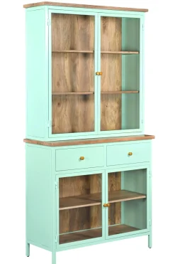 Landhaus Vitrine Küchenbuffet Provence Vintage Metall Holz Azure 200