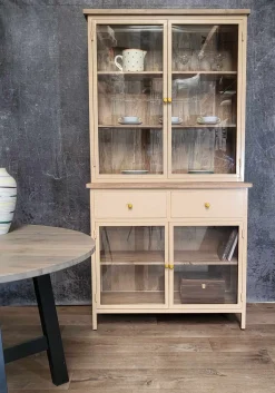 Landhaus Vitrine Küchenbuffet Provence Vintage Metall Holz Champagner 200