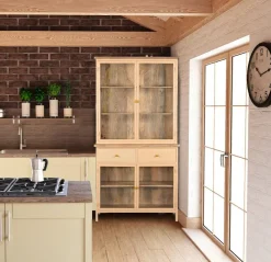 Landhaus Vitrine Küchenbuffet Provence Vintage Metall Holz Champagner 200