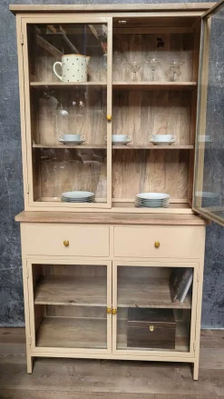 Landhaus Vitrine Küchenbuffet Provence Vintage Metall Holz Champagner 200