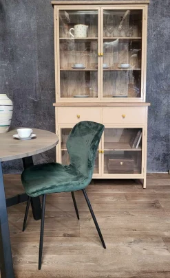 Landhaus Vitrine Küchenbuffet Provence Vintage Metall Holz Champagner 200