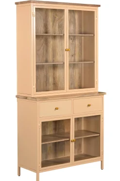 Landhaus Vitrine Küchenbuffet Provence Vintage Metall Holz Champagner 200