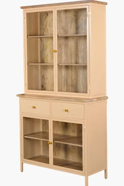 Landhaus Vitrine Küchenbuffet Provence Vintage Metall Holz Champagner 200