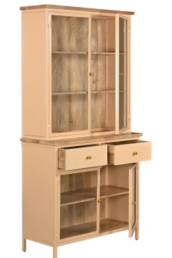 Landhaus Vitrine Küchenbuffet Provence Vintage Metall Holz Champagner 200