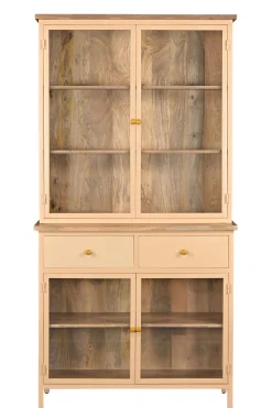 Landhaus Vitrine Küchenbuffet Provence Vintage Metall Holz Champagner 200