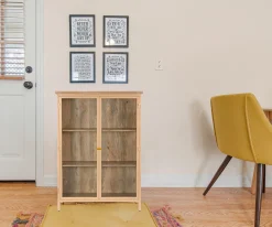 Landhaus Vitrine Provence Vintage Metallkorpus Holz Champagner 130