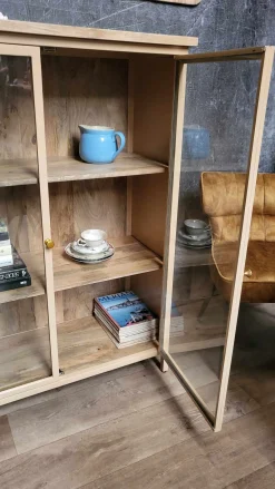 Landhaus Vitrine Provence Vintage Metallkorpus Holz Champagner 130