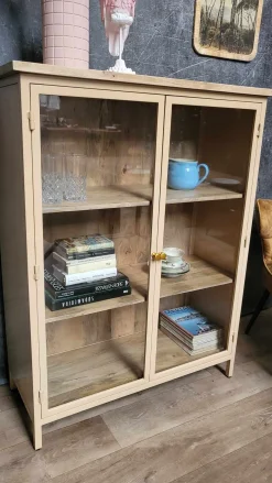 Landhaus Vitrine Provence Vintage Metallkorpus Holz Champagner 130