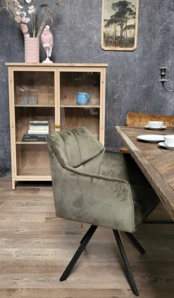 Landhaus Vitrine Provence Vintage Metallkorpus Holz Champagner 130