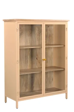 Landhaus Vitrine Provence Vintage Metallkorpus Holz Champagner 130