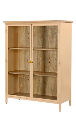 Landhaus Vitrine Provence Vintage Metallkorpus Holz Champagner 130