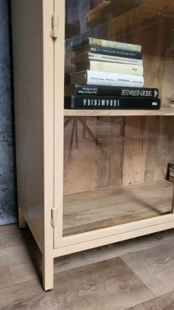 Landhaus Vitrine Provence Vintage Metallkorpus Holz Champagner 130