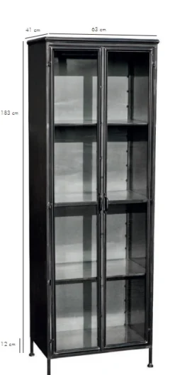 Metallschrank Vitrine Purist 180 Vintage Industrial Metall/Glass