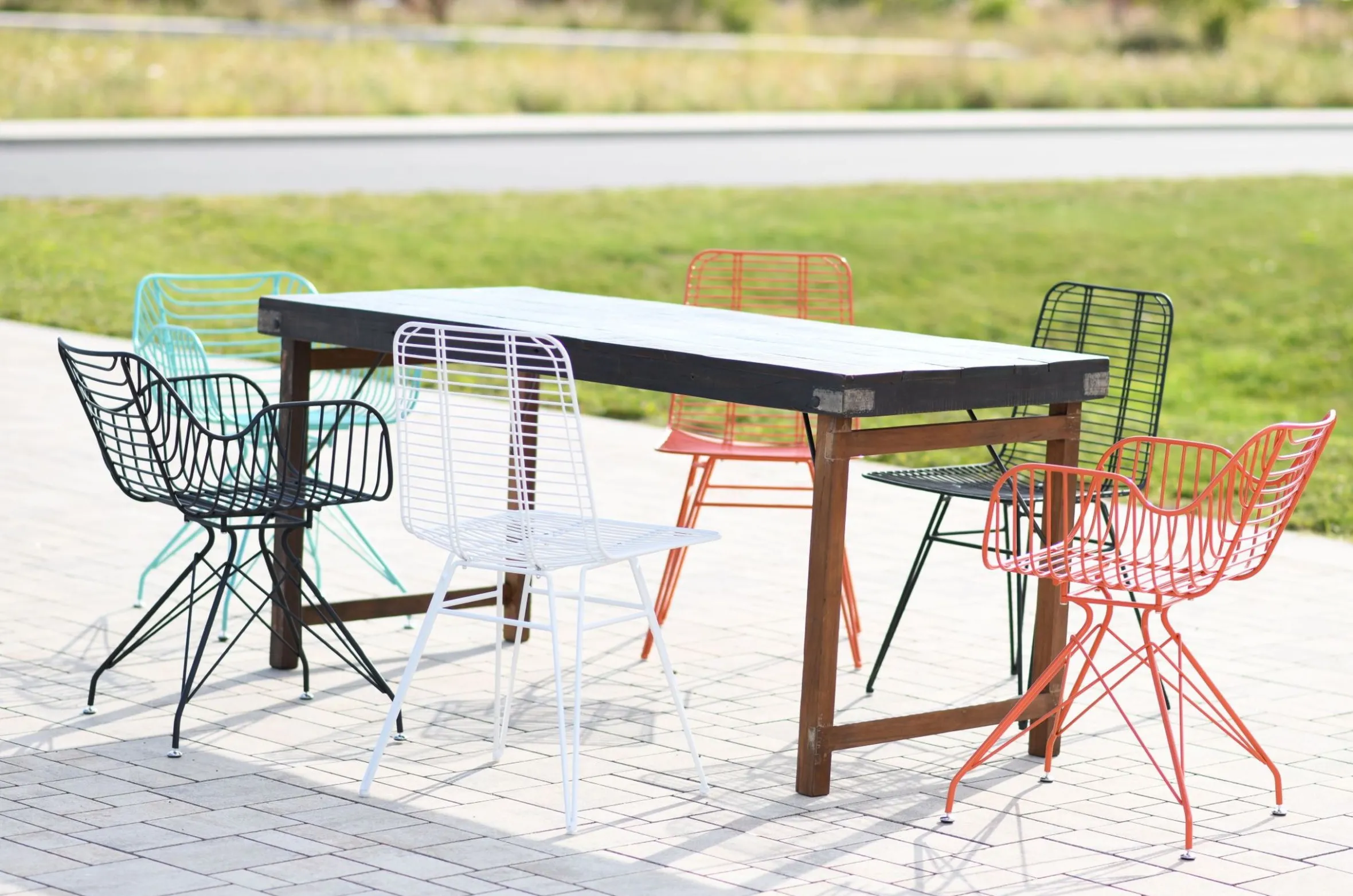 Metallstuhl Outdoor/Indoor Industrial Tulum Wire in türkis inkl. Kissen