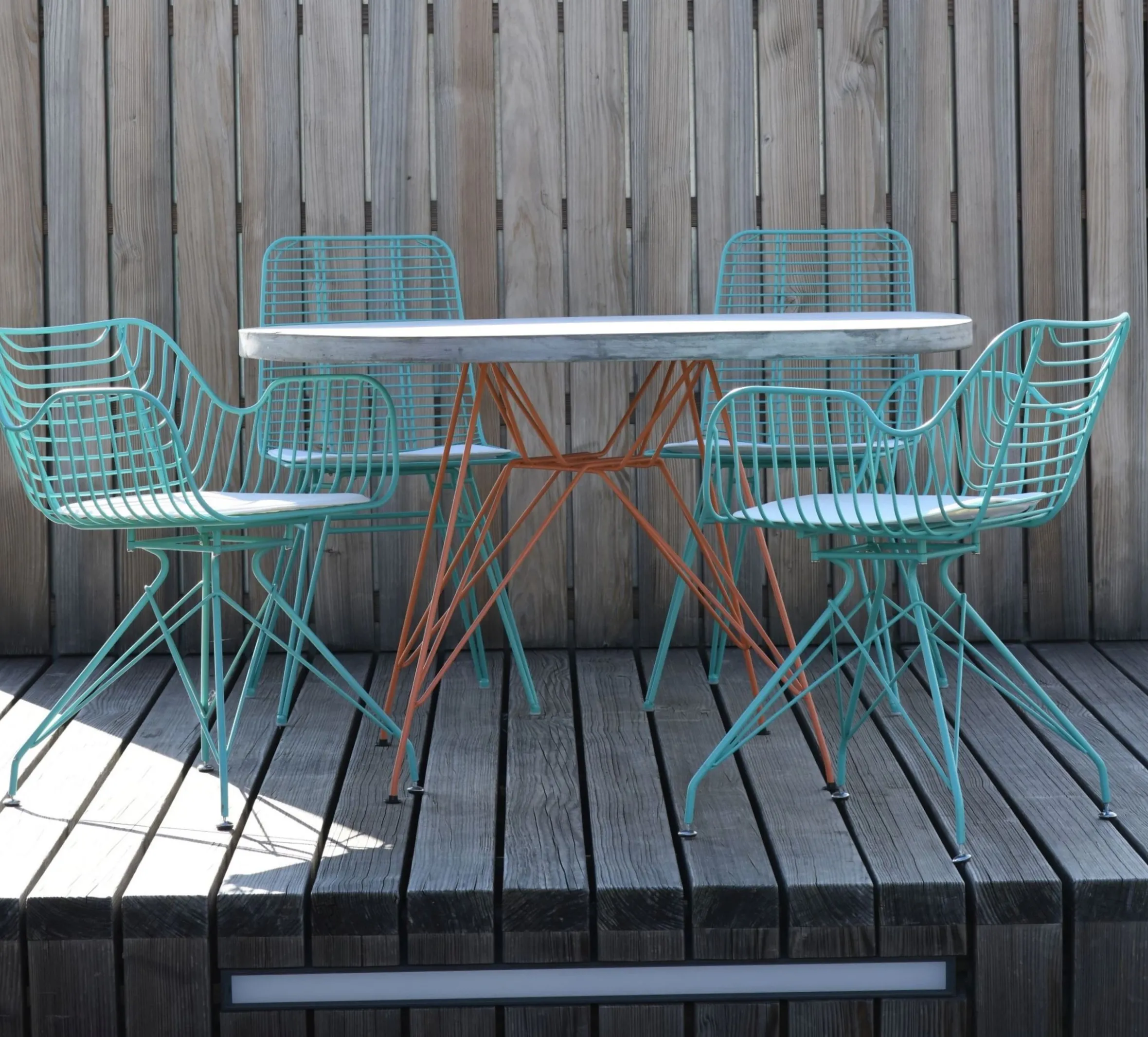 Metallstuhl Outdoor/Indoor Industrial Tulum Wire in türkis inkl. Kissen
