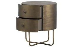 Nachttisch Beistelltisch Glossy Rund Metall Antik Messing