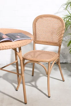 Outdoorset Rattan Bistrotisch 80 Ø + 2 Bistro Stühle Cabana PE/Alu