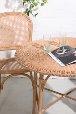 Outdoorset Rattan Bistrotisch 80 Ø + 2 Bistro Stühle Cabana PE/Alu