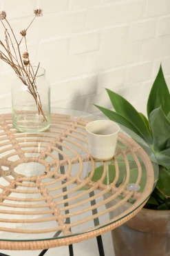 Rattan Beistelltisch Hacienda Natur Bambusoptik In/Outdoor Glas 60cm