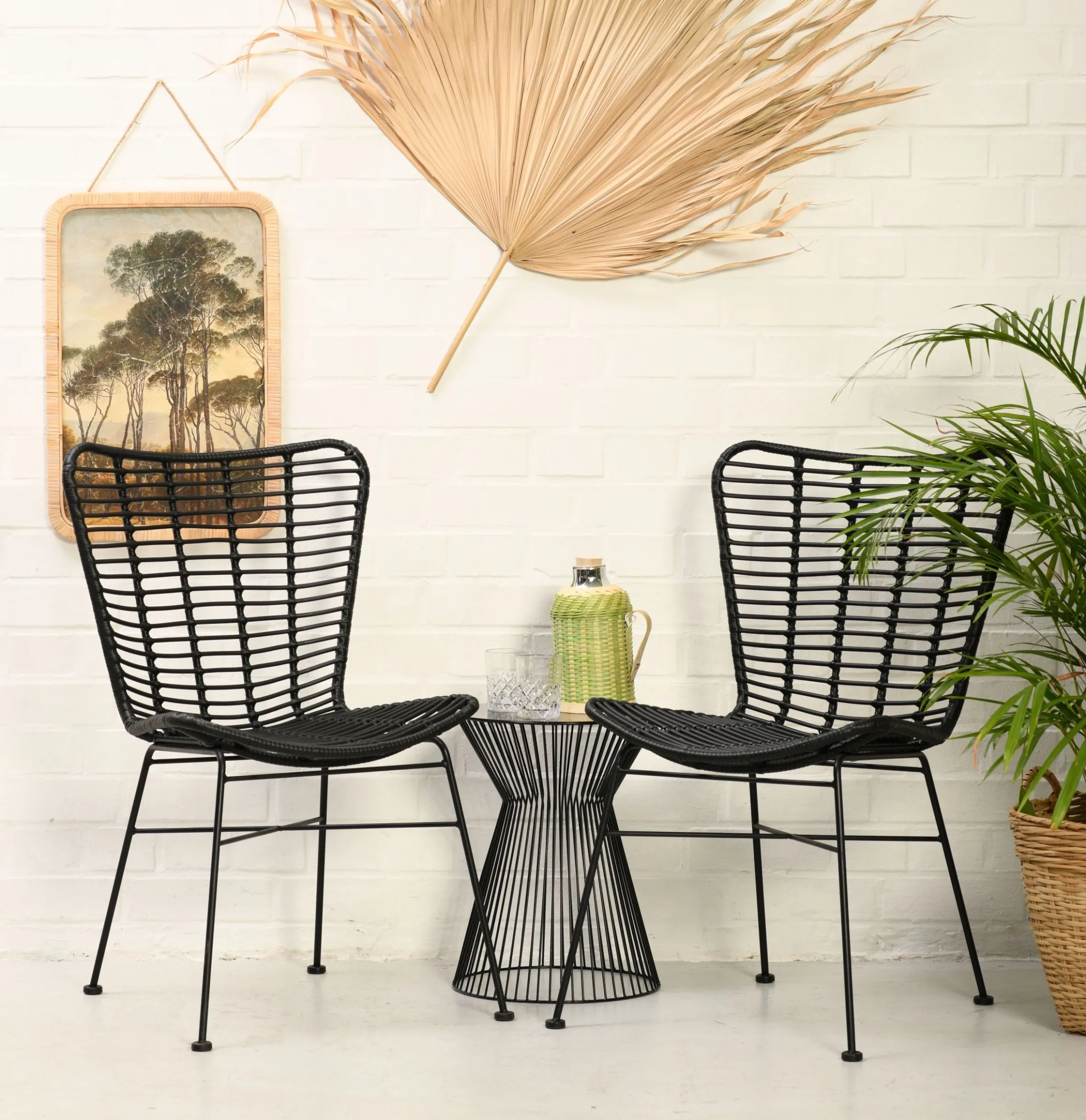 Rattanstuhl Esszimmerstuhl Hacienda PE-Rattan Butterfly In/Outdoor Schwarz