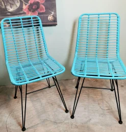 Rattanstuhl Esszimmerstuhl Hacienda Vela PE-Rattan In/Outdoor Türkis 2er Set