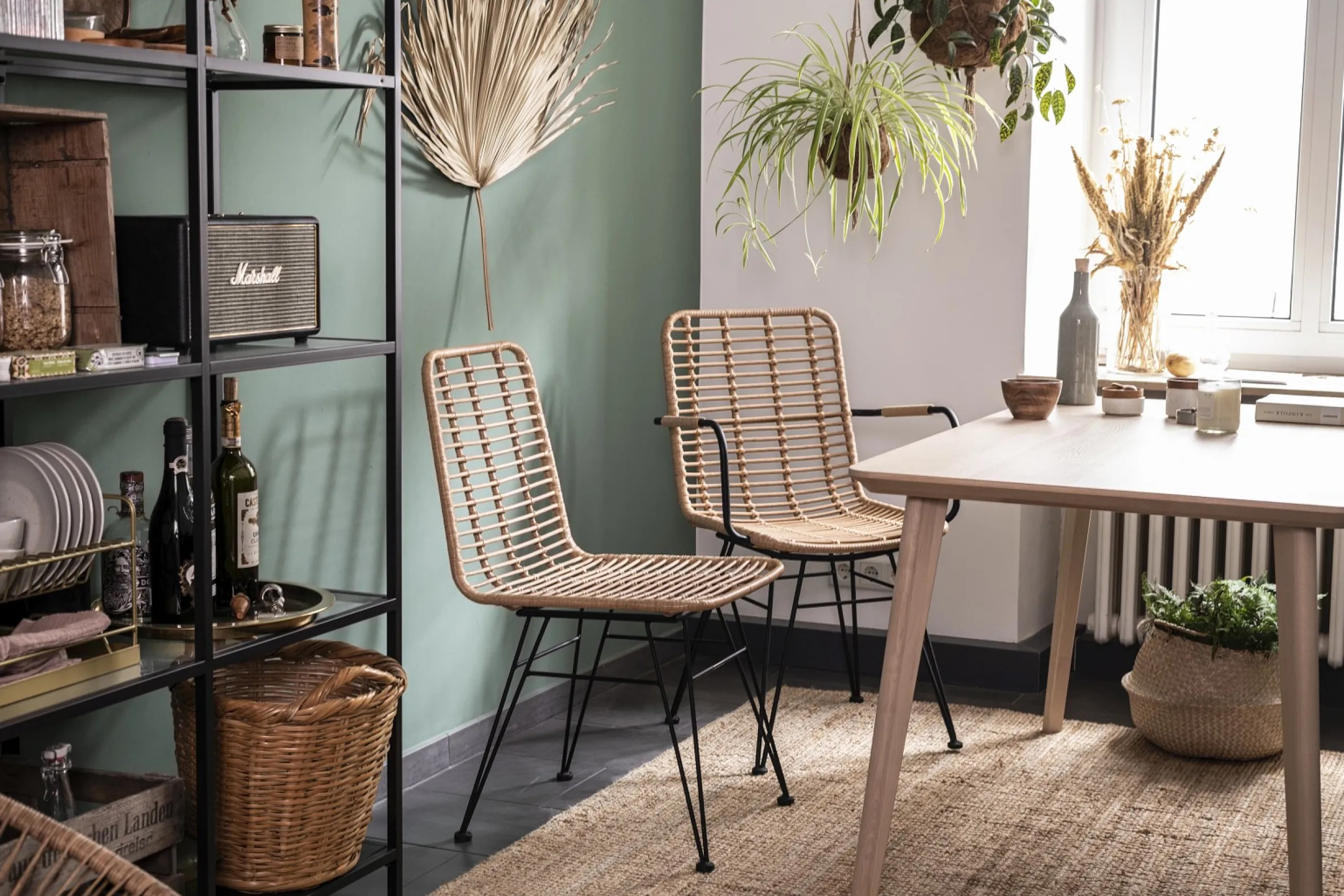 Rattanstuhl Esszimmerstuhl Hacienda Vela PE-Rattan Armlehne In/Outdoor Natur