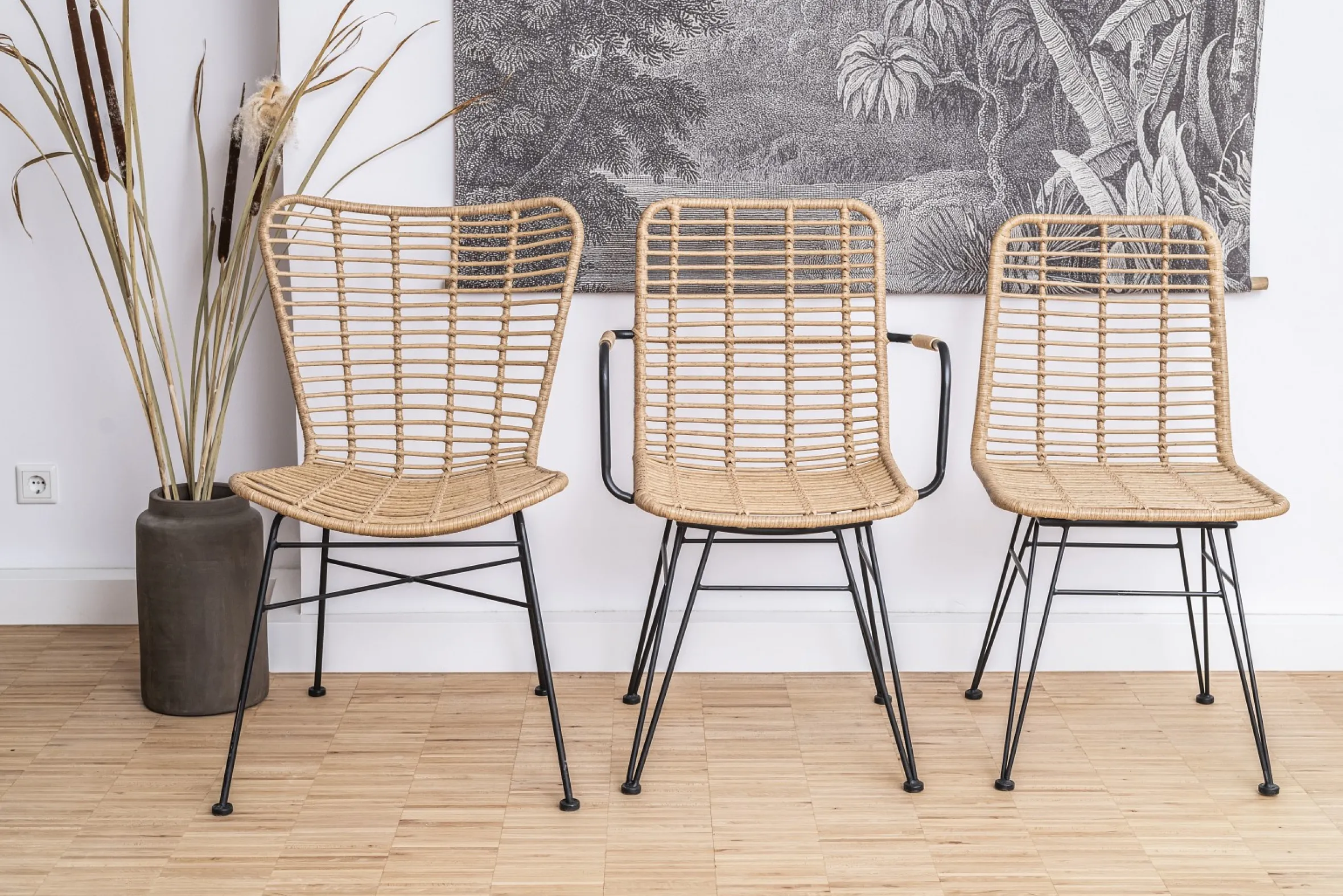 Rattanstuhl Esszimmerstuhl Hacienda Vela PE-Rattan Armlehne In/Outdoor Natur