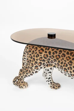Retro Beistelltisch Couchtisch Dope As Hell Panther Rauchglasplatte
