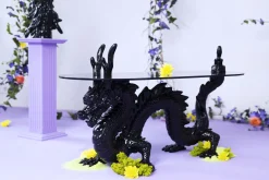 Retro Beistelltisch Couchtisch Dragonized Rauchglasplatte