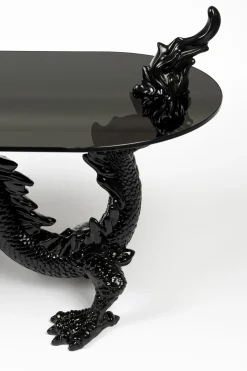 Retro Beistelltisch Couchtisch Dragonized Rauchglasplatte