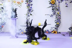 Retro Beistelltisch Couchtisch Dragonized Rauchglasplatte