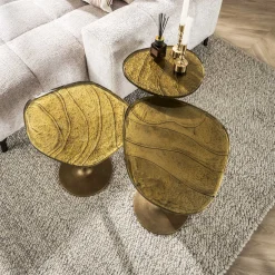 Retro Beistelltische Eclipse Glas Metall Antik-Gold S