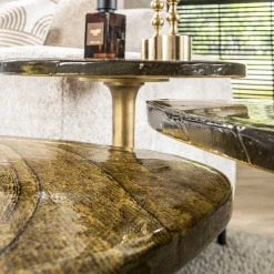 Retro Beistelltische Eclipse Glas Metall Antik-Gold M