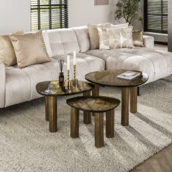 Retro Beistelltische Eclipse Glas Metall Dreibeinig Antik-Gold S